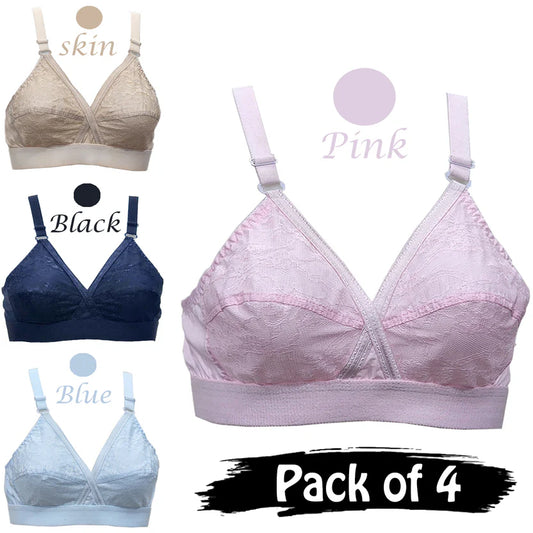 Pack Of 4 Cross Design Women Ladies Girls Cotton Bra Blouse Brazier